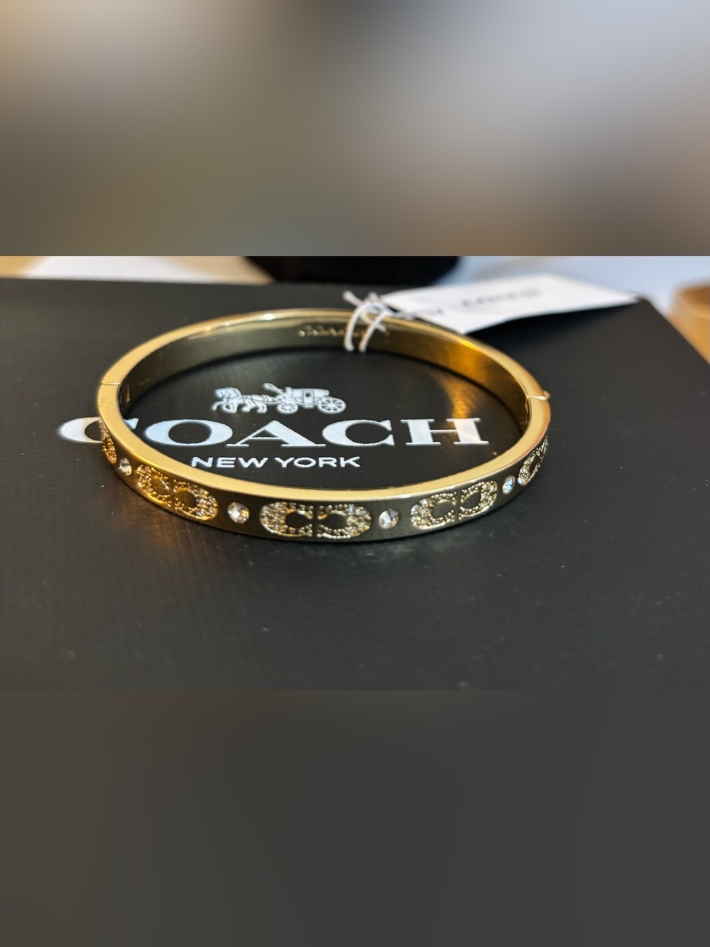 Coach Gold Crystal Logo Slim Bangle
